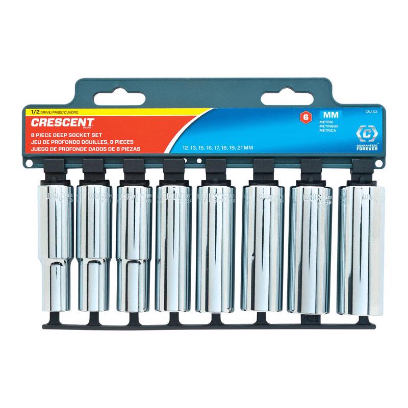 Crescent 1/2 in. X 1/2 in. drive Metric 6 Point Deep Well Socket Set 8 pc