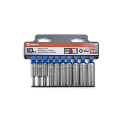 Crescent 1/4 in. X 1/4 in. drive Metric 6 Point Deep Well Socket Set 10 pc