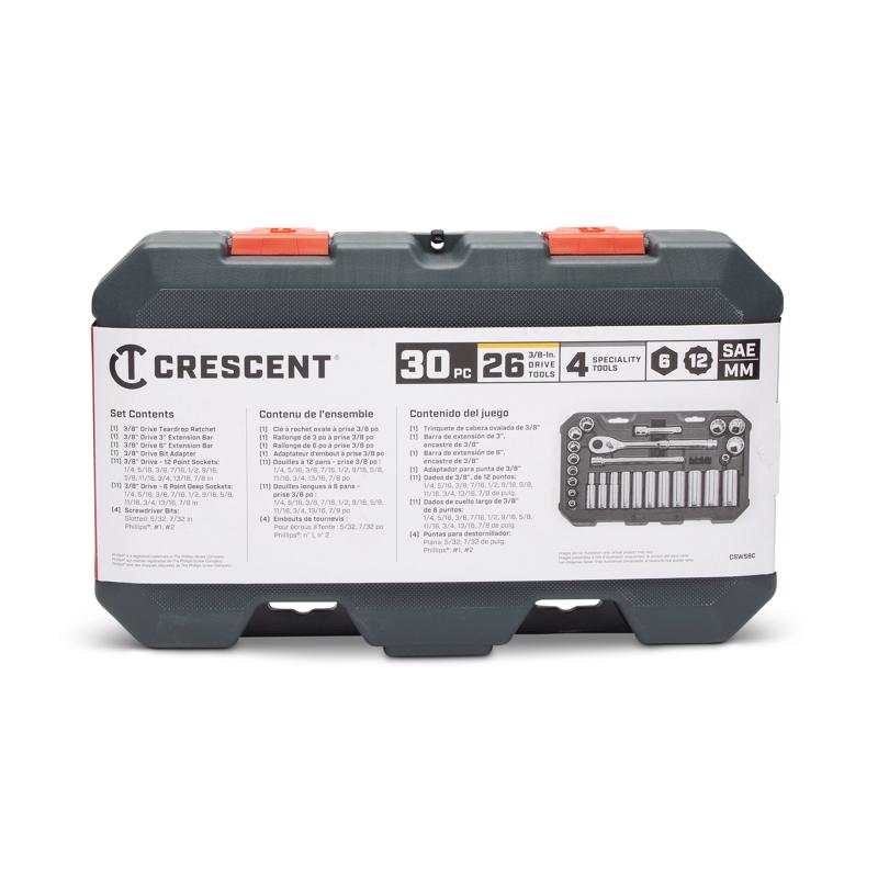 Crescent 3/8 in. drive SAE 6 and 12 Point Socket Wrench Set 30 pc