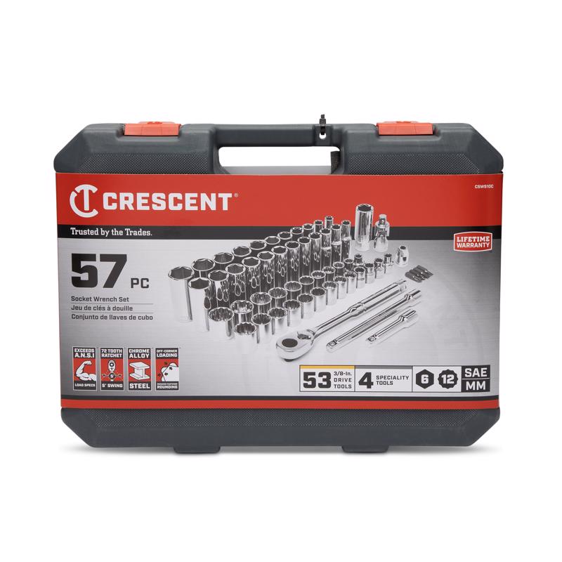 Crescent 3/8 in. X 3/8 in. drive Metric/SAE 6 and 12 Point Mechanic's Tool Set 57 pc