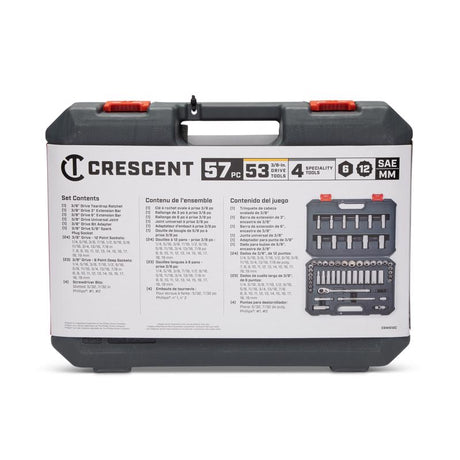 Crescent 3/8 in. X 3/8 in. drive Metric/SAE 6 and 12 Point Mechanic's Tool Set 57 pc