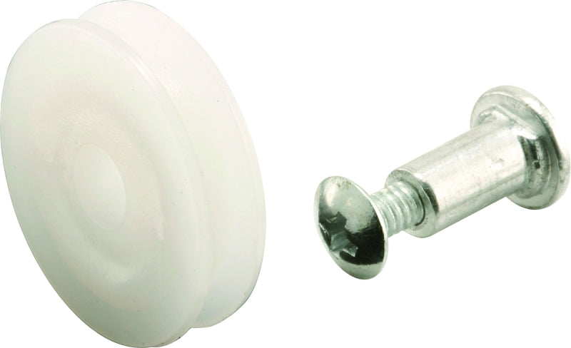 Prime-Line B 551 Door Roller, 1 in Dia Roller, 7/32 in W Roller, Nylon, White, 2-Roller, Bottom