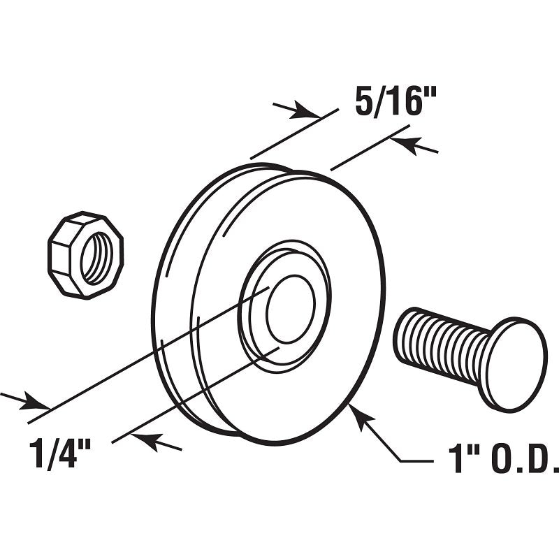 Prime-Line B 548 Center Grooved Roller Assembly, 1 in Dia Roller, 5/16 in W Roller, Steel Roller, Concave Roller