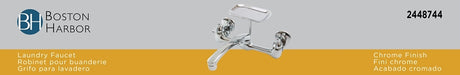 Boston Harbor PF6363204 Laundry Faucet, 1.8 gpm, 2-Handle, 2-Faucet Hole, Brass, Wall, 8 in Faucet Centers