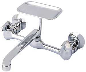 Boston Harbor PF6363204 Laundry Faucet, 1.8 gpm, 2-Handle, 2-Faucet Hole, Brass, Wall, 8 in Faucet Centers
