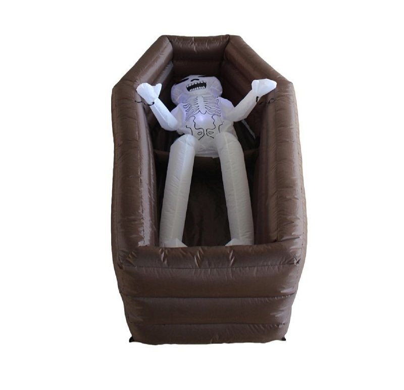 Santas Forest 93023 Inflatable Skeleton In Coffin Decor, 2.3 ft H, Polyester, White, Internal Light, Indoor, Outdoor