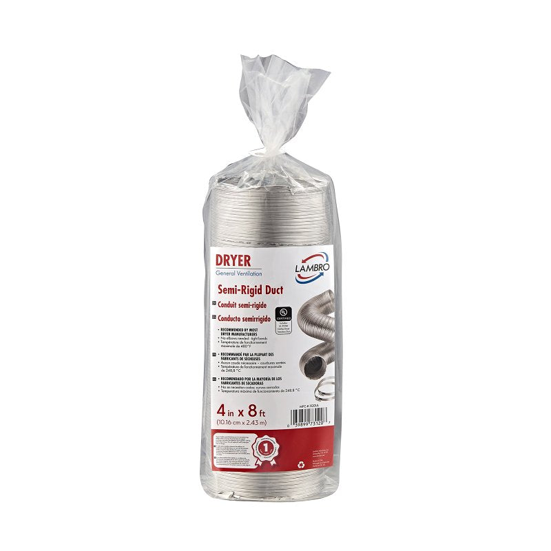 Lambro 3120UL Semi-Rigid Transition Duct Kit, 4 in, 8 ft L, Aluminum
