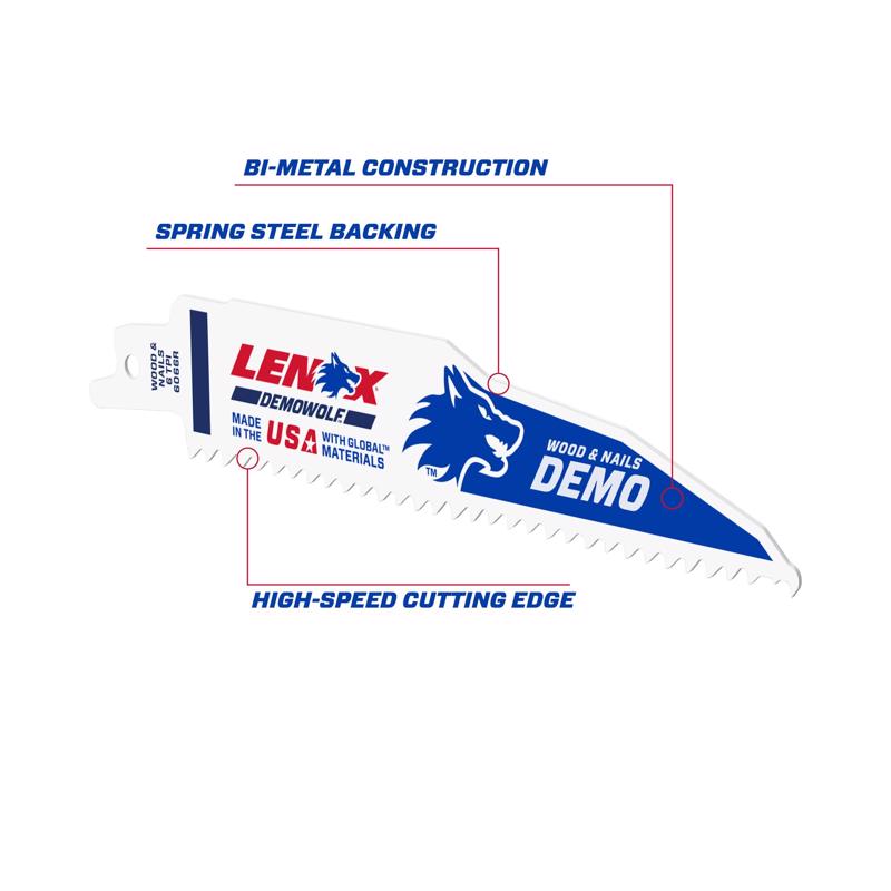 Lenox DEMOWOLF 6 in. Bi-Metal Reciprocating Saw Blade 6 TPI 5 pk