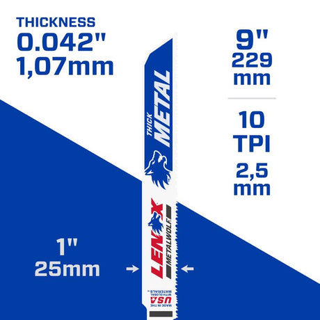 Lenox METALWOLF 9 in. Bi-Metal WAVE EDGE Reciprocating Saw Blade 10 TPI 5 pk