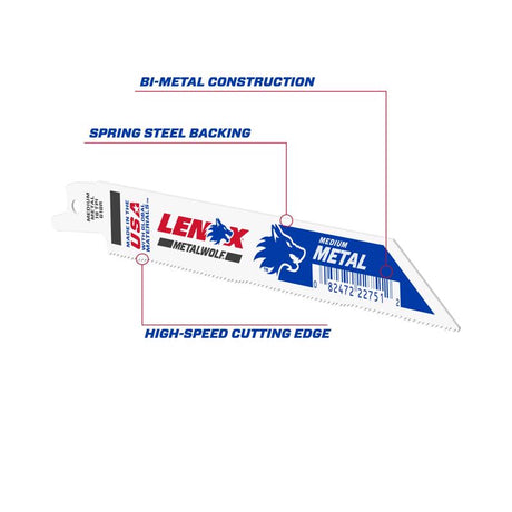 Lenox METALWOLF 6 in. Bi-Metal WAVE EDGE Reciprocating Saw Blade 18 TPI 1 blade, Pack of 50