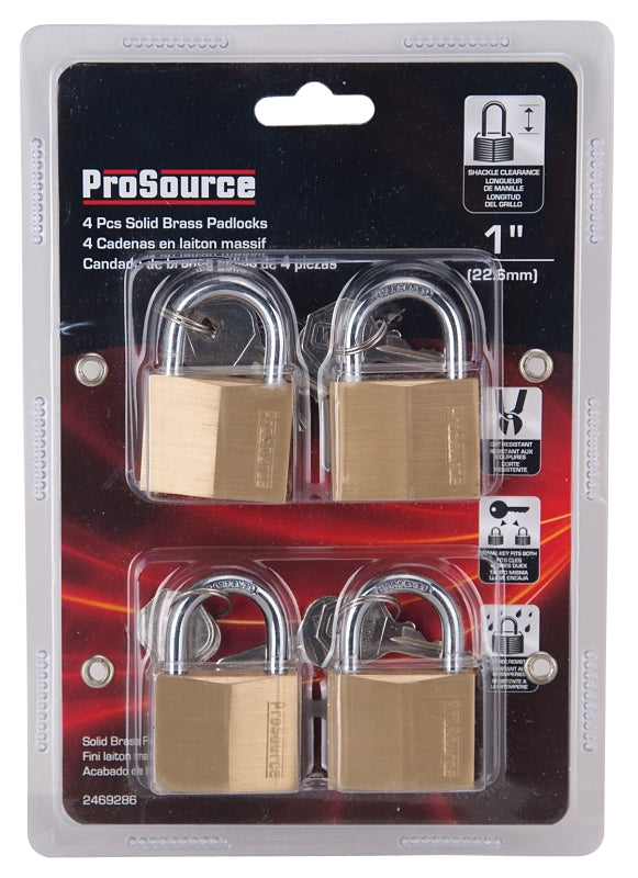 ProSource HD-240DX4-3L Padlock Set, Standard Shackle, 1/4 in Dia Shackle, 1-1/4 in H Shackle, Steel Shackle, Steel Body