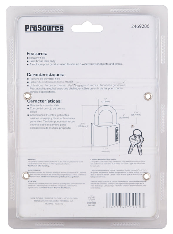 ProSource HD-240DX4-3L Padlock Set, Standard Shackle, 1/4 in Dia Shackle, 1-1/4 in H Shackle, Steel Shackle, Steel Body
