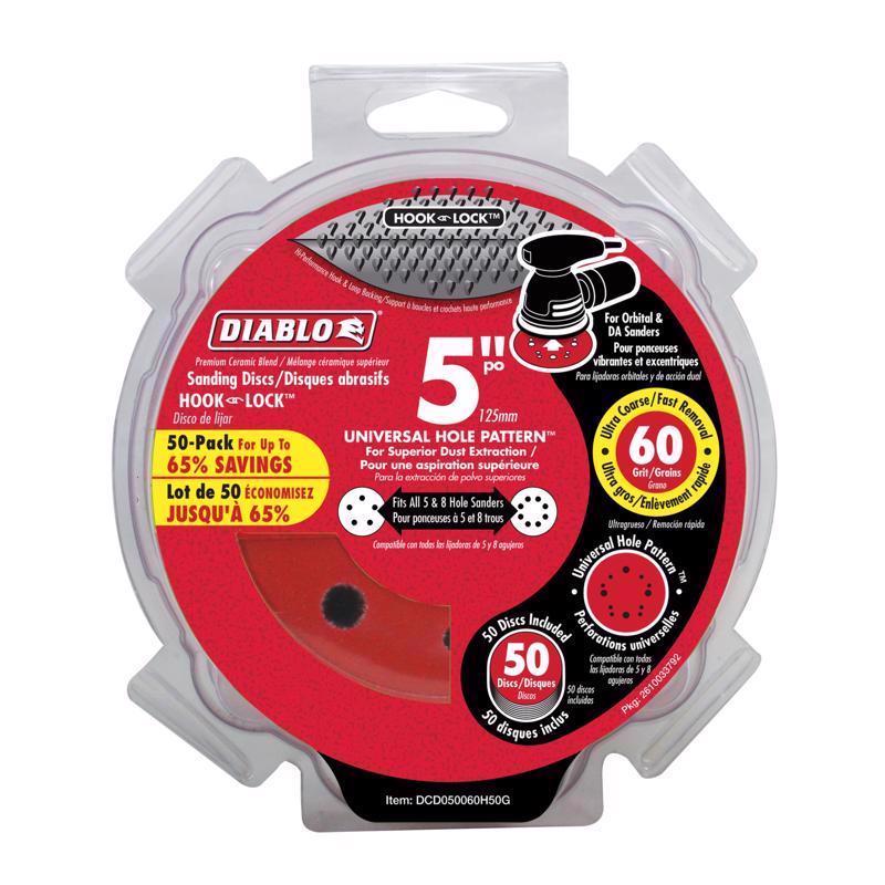 Diablo 5 in. Ceramic Blend Hook and Lock Sanding Disc 60 Grit Coarse 50 pk