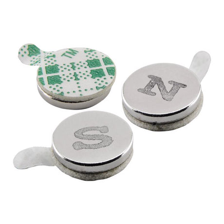 Magnet Source .06 in. L X .25 in. W Silver Disc Magnets with Adhesive 1.2 lb. pull 12 pc