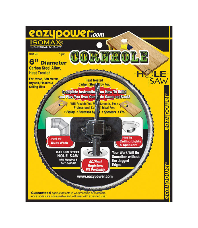 Eazypower Isomax Corn Hole 6 in. Carbon Steel 8 in. L X 1/4 in. D Hole Saw Arbor Included