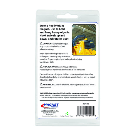 Magnet Source .5 in. L X 1.5 in. W Silver Magnetic Hook 65 lb. pull 1 pc
