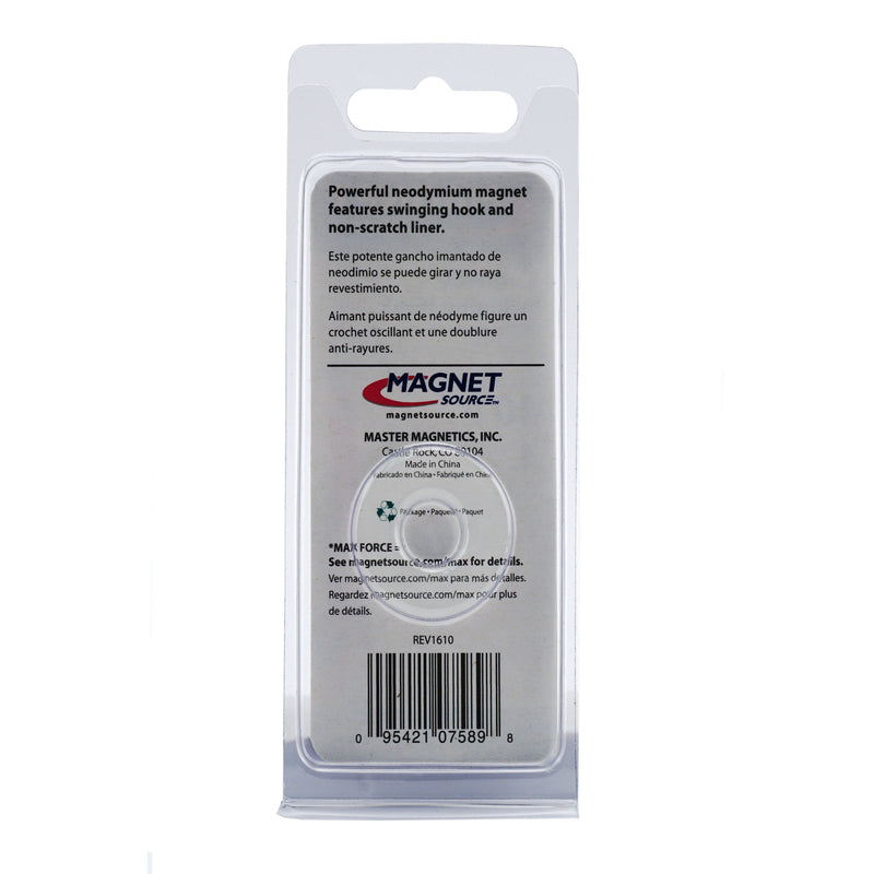 Magnet Source .225 in. L X 1.125 in. W Silver Magnetic Hook 40 lb. pull 1 pc