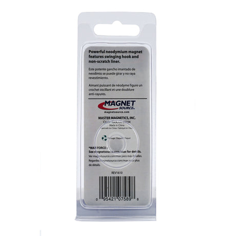 Magnet Source .225 in. L X 1.125 in. W Silver Magnetic Hook 40 lb. pull 1 pc