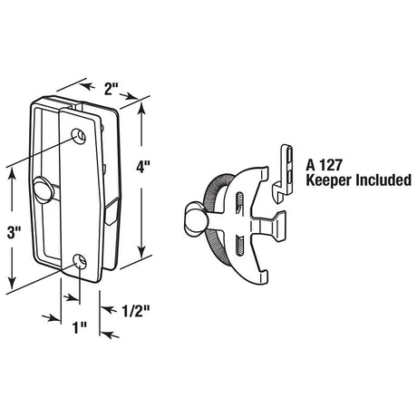 Prime-Line A 139 Door Latch and Pull, 2 in W, 4 in H, Plastic/Steel