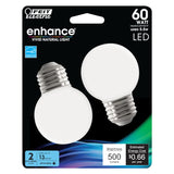 Feit Electric BPGM60W/950CA/FIL/2 Globe LED Bulb, Globe, G16-1/2 Lamp, 60 W Equivalent, E26 Lamp Base, Dimmable, Pack of 6