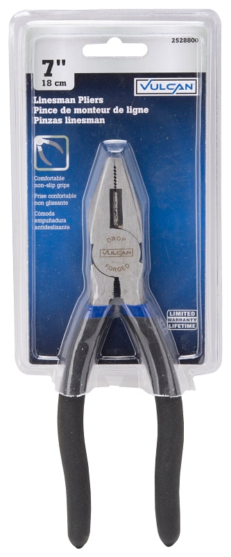 Vulcan PC918-11 Linesman Plier, 7 in OAL, 1.2 mm Cutting Capacity, 1-1/4 in Jaw Opening, Black/Blue Handle, 1 in W Jaw