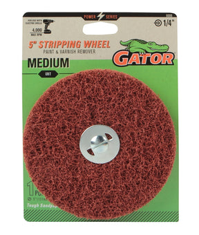 Gator 9006 Paint and Varnish Removing Wheel, 5 in Dia, 1/4 in Arbor, Medium, Aluminum Oxide Abrasive