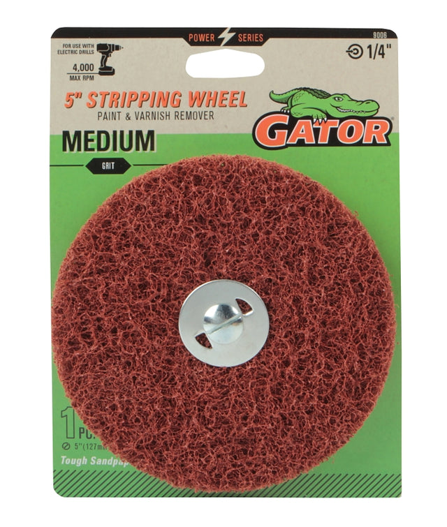 Gator 9006 Paint and Varnish Removing Wheel, 5 in Dia, 1/4 in Arbor, Medium, Aluminum Oxide Abrasive