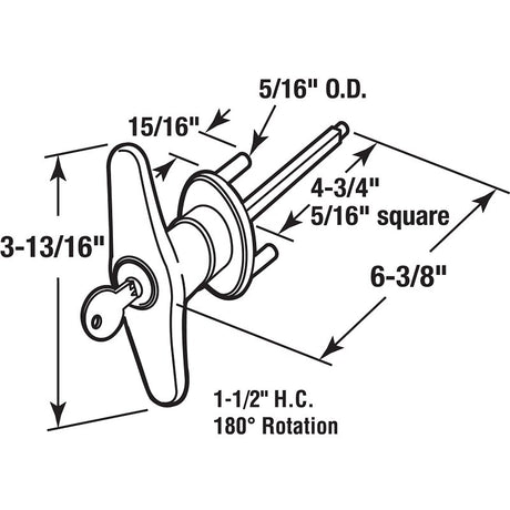 Prime-Line GD 52169 T-Locking Handle, 5/16 in L Shaft, Zinc, Chrome