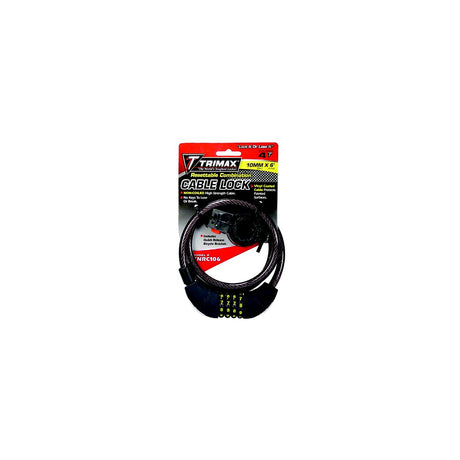 Trimax TNRC106 Trimaflex Non-Coiled Resettable Combination Cable Lock, 6' x 10mm