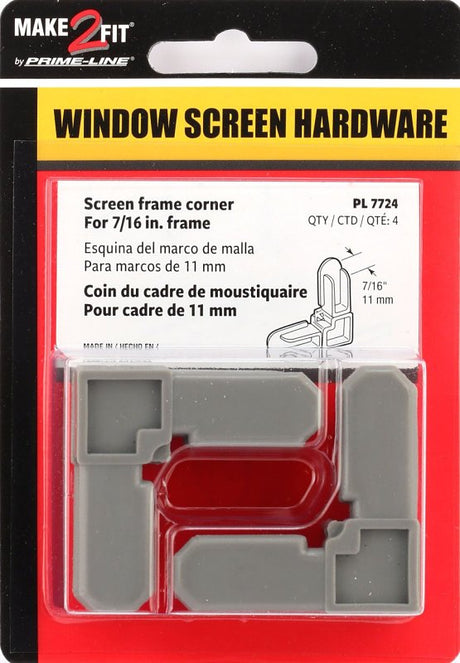 Make-2-Fit PL 7724 Square Cut Screen Frame Corner, Plastic, Gray, For: Square-Cut Ends of 7/16 Aluminum Screen Frame