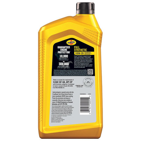 Pennzoil 550058594 Synthetic Motor Oil, 0W-20, 1 qt