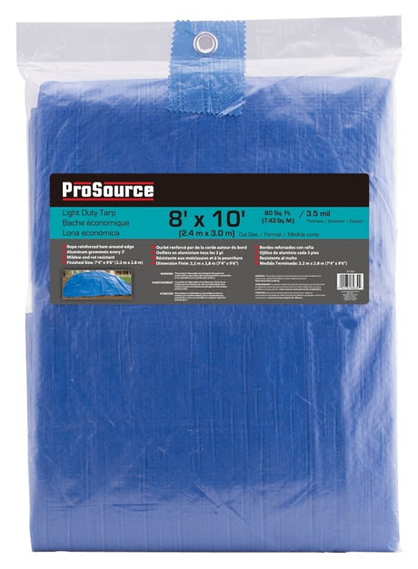ProSource T0810BB70 Tarpaulin, 10 ft L, 8 ft W, 3.5 mil Thick, Polyethylene, Blue