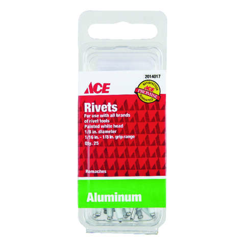 Ace Rivet Ace 1/8 in. D X 1/8 in. Aluminum Rivets White 25 pk, Pack of 10 ...