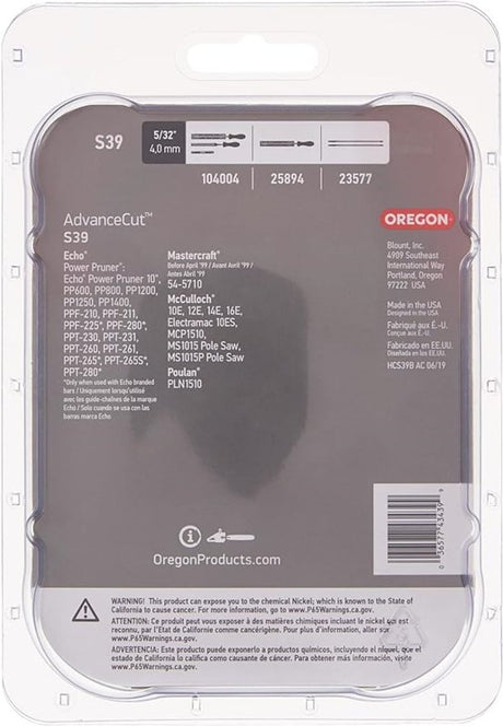 Oregon Xtraguard S39 Chainsaw Chain, 10 in L Bar, 0.05 in, 3/8 in TPI/Pitch, 39-Link