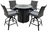 Seasonal Trends SH23S0880P Willow Creek Patio Bar Set w/Firepit Table, Cushion/Steel/Tile/Wicker, Charcoal/Gray