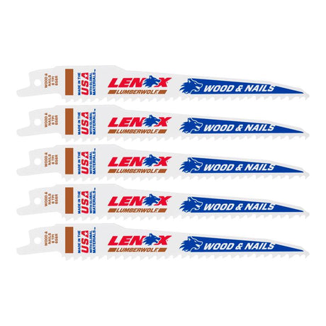 Lenox LUMBERWOLF 6 in. Bi-Metal Reciprocating Saw Blade 6 TPI 5 pk
