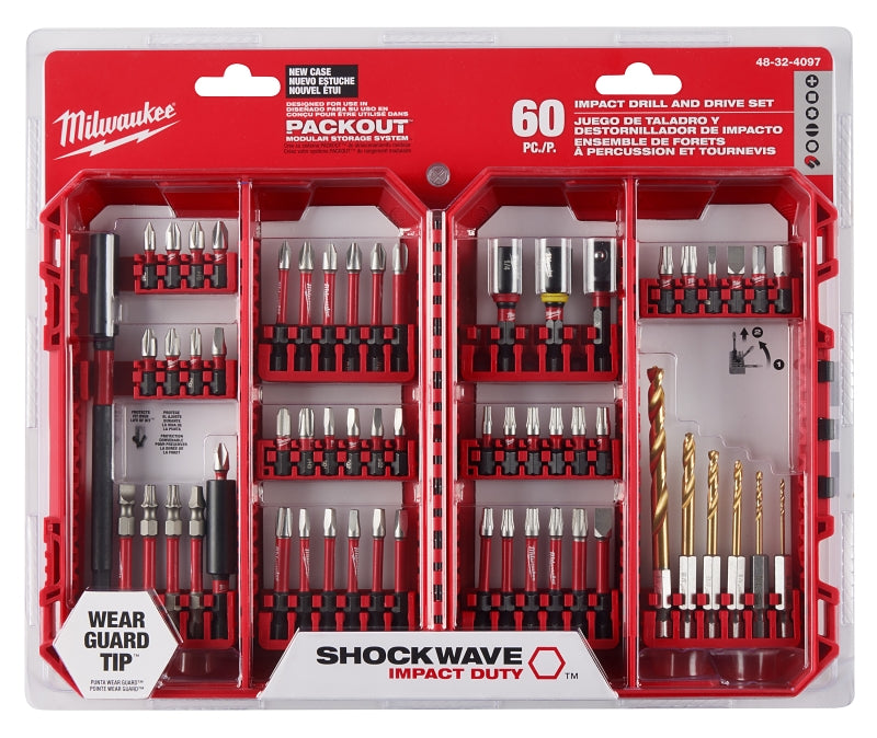 Milwaukee SHOCKWAVE Impact Duty Series 48-32-4097 Drill-Drive Set, 60-Piece, All-Purpose, Alloy Steel