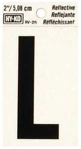 Hy-Ko RV-25/L Reflective Letter, 1-1/2 in W x 3 in H Dimensions, Character: L, 2 in H Character, Black Character, Vinyl, Pack of 10