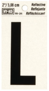 Hy-Ko RV-25/L Reflective Letter, 1-1/2 in W x 3 in H Dimensions, Character: L, 2 in H Character, Black Character, Vinyl, Pack of 10