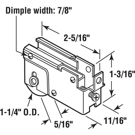 Prime-Line D 1539 Roller Assembly, 1-1/4 in Dia Roller, 5/16 in W Roller, Steel, 1-Roller, F-Tab Mounting