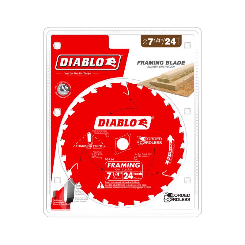 Diablo Tracking Point 7-1/4 in. D X 5/8 in. TiCo Hi-Density Carbide Saw Blade 24 teeth 1 pk