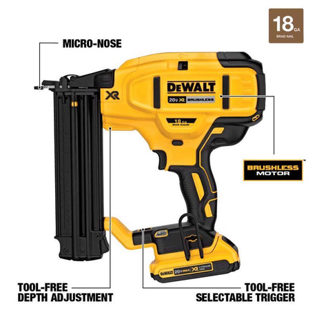 DeWalt 20V MAX XR 18 Ga. Cordless Brad Nailer Kit (Battery & Charger) 20 V
