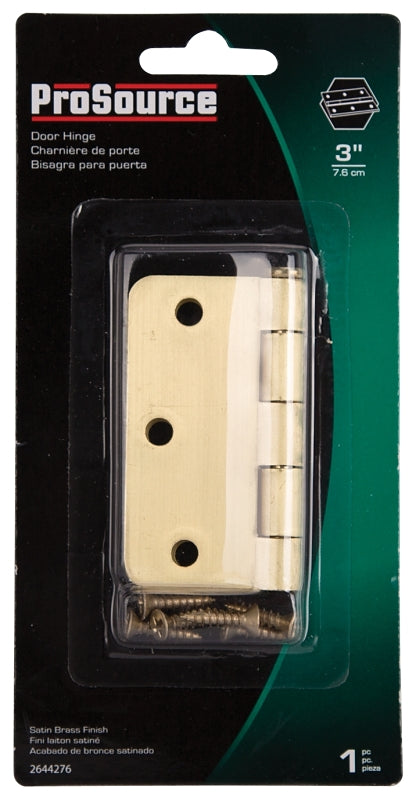 ProSource BH-BR01-PS Door Hinge, 3 in H Door Leaf, 3 in W Door Leaf, 2 mm Thick Door Leaf, 3 x 3 in, Steel, Satin Brass