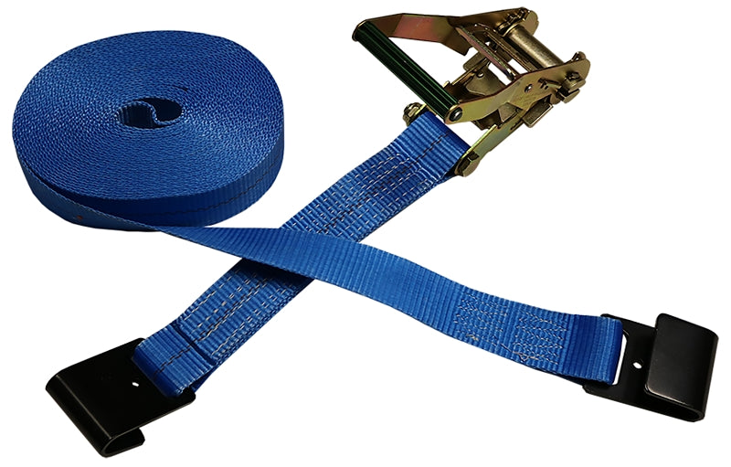 Ancra 557-40 Heavy-Duty Tie-Down Strap, 2 in W, 40 ft L, Polyester, Blue, 3333 lb Working Load, Flat Hook End