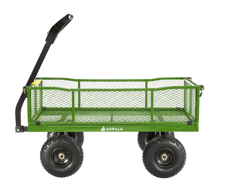 Gorilla Carts GCG-9004T Utility Cart, 900 lb, 4-Wheel, 10 in Wheel, Pneumatic Wheel, Convertible Pull/Tow Handle, Green