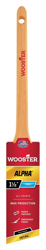 Wooster Alpha 4230-1 1/2 Paint Brush, 1-1/2 in W, 2-3/16 in L Bristle, Synthetic Fabric Bristle, Thin Angular Handle