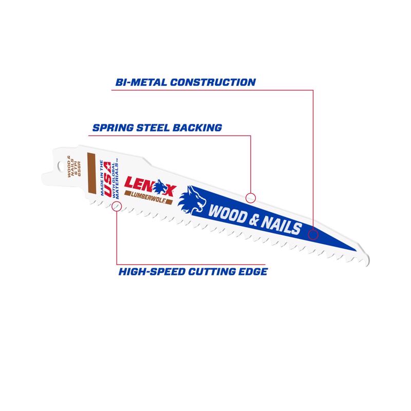 Lenox LUMBERWOLF 6 in. Bi-Metal Reciprocating Saw Blade 6 TPI 25 pk