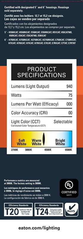 HALO RL56099S1EWHR Retrofit Module, 12 W, 120 V, LED Lamp, White, Matte