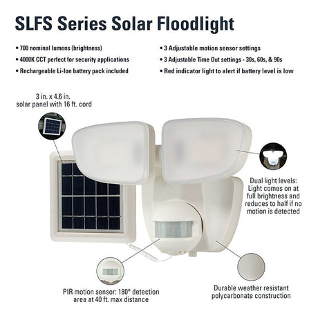 Halo SLFS07AM2W Motion Solar Security Light, 50 W, 2-Lamp, LED Lamp, Bright White, 700 Lumens, 4000 K Color Temp