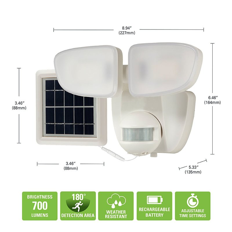 Halo SLFS07AM2W Motion Solar Security Light, 50 W, 2-Lamp, LED Lamp, Bright White, 700 Lumens, 4000 K Color Temp